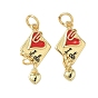Латунь эмаль подвески, сердце с подвесками-конвертами, с целью перехода в кольце, без свинца и без кадмия, долговечный, стойки покрытие, реальный 18 k позолоченный