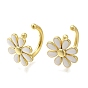Pendientes de puño de latón con diseño de flores y baño de rejilla, con esmalte, larga duración plateado, sin plomo y el cadmio, real 18 k chapado en oro