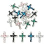 15Pcs 5 Colors Alloy Enamel with Rhinestone Pendants, Cross with Heart Pattern, Platinum