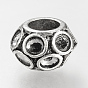 Тибетский стиль сплава европейские шарики горный хрусталь настройки, бусины с большим отверстием, без свинца, рондель