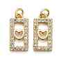 Brass Micro Pave Clear Cubic Zirconia Pendants, Long-Lasting Plated, Rectangle with Heart