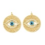 Pendentifs en laiton zircon cubique transparent, avec de la résine, charms plats ronds et mauvais œil, crémaillère plaquage, plaqué longue durée, sans plomb et sans cadmium