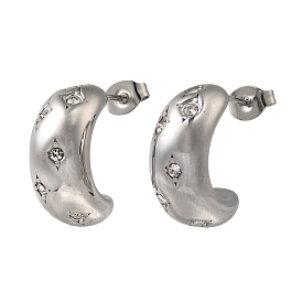 304 Stainless Steel & Rhinestones C-Shaped Stud Earrings for Women