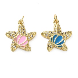 Латунные микропаве прозрачные подвески с фианитом, подвески в форме морской звезды с ракушкой, реальный 18 k позолоченный, с эмалью