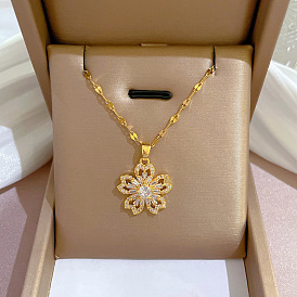 Young luxurious flower full diamond zircon design versatile niche necklace.