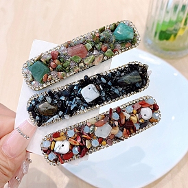 Chip Gemstone Beads Snap Hair Clips for Women Girls, Rectangle