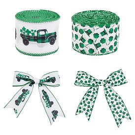 Nbeads Polyester Ribbon, Single Face Car & Clover Pattern, for Gift Wrapping, Floral Bows Crafts Decoration