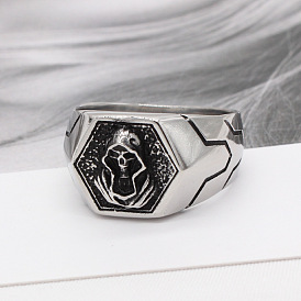316l хирургические кольца из нержавеющей стали для мужчин, шестиугольник с черепом