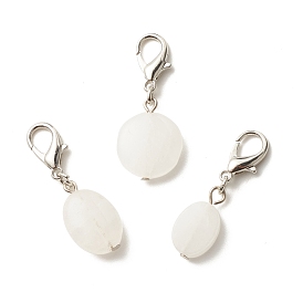 Natural Quartz Crystal Pendant Decorations, Lobster Clasp Charms, for Keychain, Purse, Backpack Ornament, Flat Round & Oval