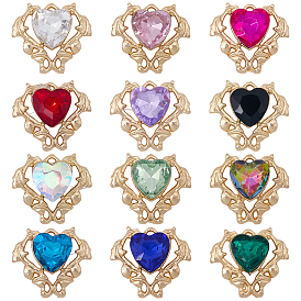 24шт 12 цвета сплава стекла кабошоны, сердце, золотые