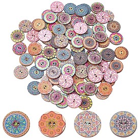 100шт 2-отверстие тополь доска кнопки, плоские круглые с цветком