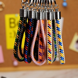 PU Leather Knitting Keychains, Wristlet Keychains, with Platinum Tone Plated Alloy Key Rings