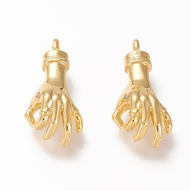 Brass ASL Pendants, with Clear Cubic Zirconia, Long-Lasting Plated, Gesture OK