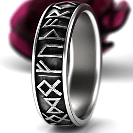 Retro Alloy Words Finger Rings, Rune Words Odin Norse Viking Amulet Jewelry