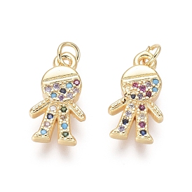 Golden Plated Brass Charms, with Cubic Zirconia and Jump Rings, Boy