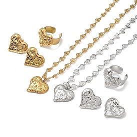 Сердце 304 ожерелья с подвесками из нержавеющей стали, серьги-гвоздики и комплекты колец-манжет для женщин