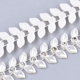 ABS plastique imitation perle garniture perlée guirlande brin, idéal pour le rideau de porte, matériel de bricolage de décoration de mariage, avec strass, feuille