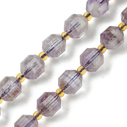 Natural Amethyst Beads Strands, with Seed Beads, Faceted Bicone Barrel Drum