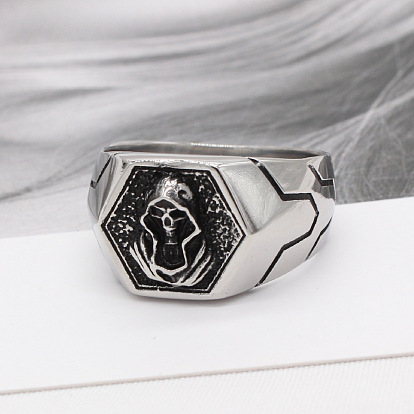 316l хирургические кольца из нержавеющей стали для мужчин, шестиугольник с черепом