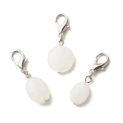 Natural Quartz Crystal Pendant Decorations, Lobster Clasp Charms, for Keychain, Purse, Backpack Ornament, Flat Round & Oval