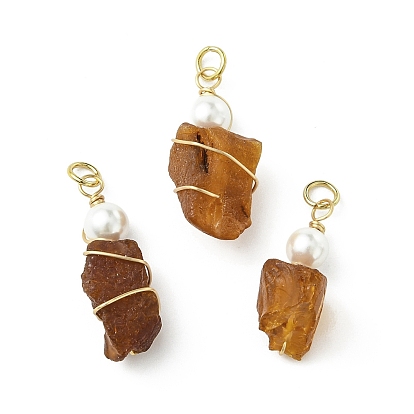 Подвески с градиентным цветом, изготовленные из натурального янтаря и медной проволоки., самородки прелести, с оболочкой жемчуг