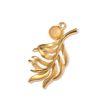 304 подвески из нержавеющей стали смолы, лист прелести, ионное покрытие (ip), долговечный, зеркальная полировка, реальный 18 k позолоченный