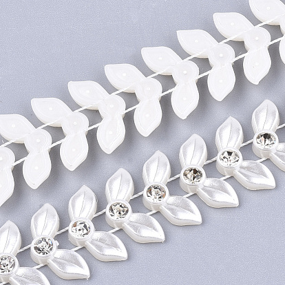 ABS Plastic Imitation Pearl Beaded Trim Garland Strand, Great for Door Curtain, Wedding Decoration DIY Material, with Rhinestone, Leaf