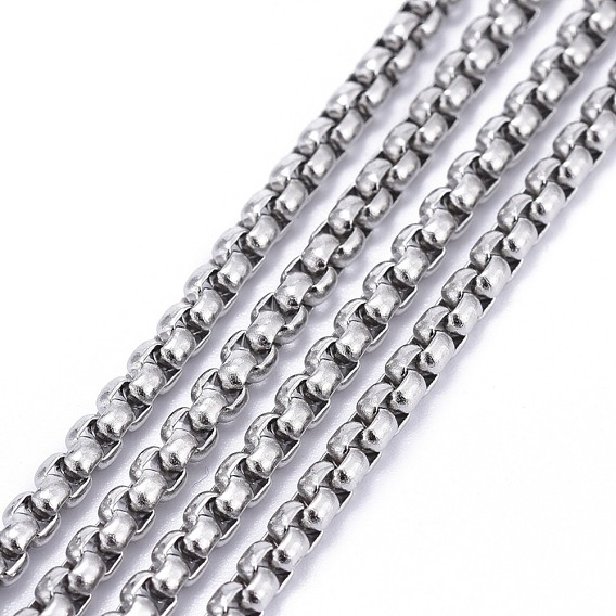 304 Stainless Steel Box Chains, with Spool, Soldered