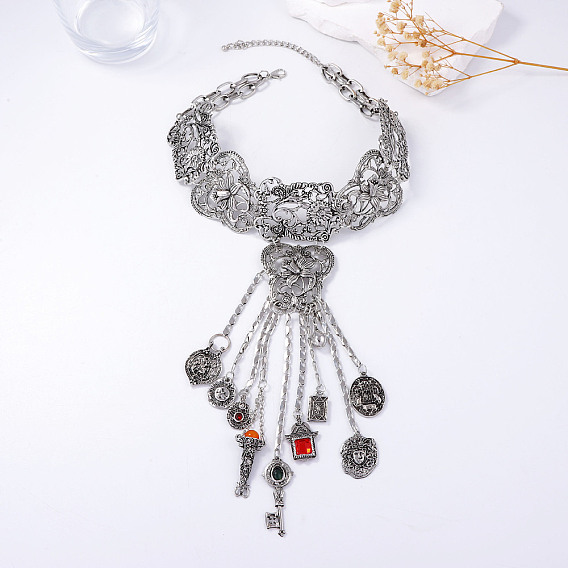 Ожерелья-чокеры с кисточками в виде цветов и монет из богемского цинкового сплава со стразами для женщин