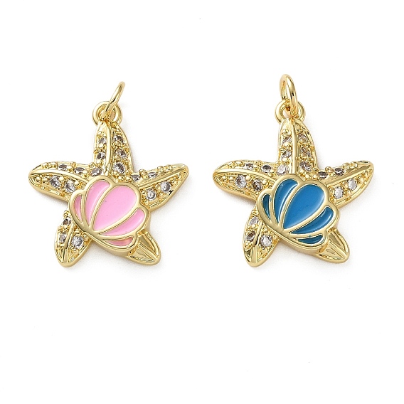 Латунные микропаве прозрачные подвески с фианитом, подвески в форме морской звезды с ракушкой, реальный 18 k позолоченный, с эмалью