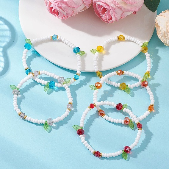 Прозрачные браслеты из акрилового шарма, Эластичные браслеты из гальванически покрытых стекла и бисера для женщин