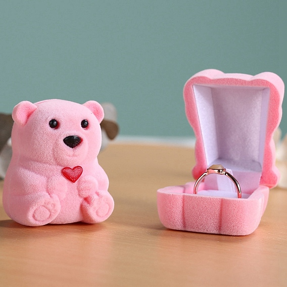 Бархатная подарочная коробочка для колец в форме медведя, шкатулка для колец