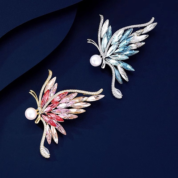 Броши-бабочки из сплава со стразами для одежды рюкзака, с имитацией жемчужина бисера