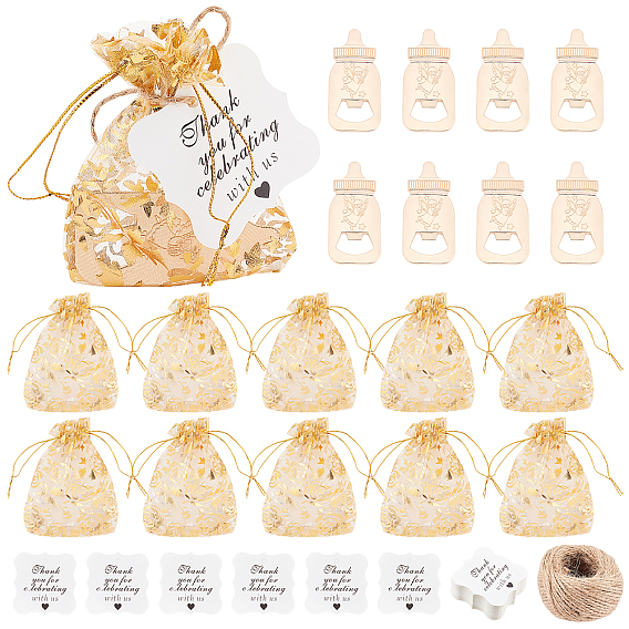 Zinc Alloy Bottlr Opeaner, Feeding-bottle, Cadmium Free & Lead Free, with Rose Printed Organza Bags and Paper Gift Tags