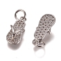 Brass Micro Pave Clear Cubic Zirconia Charms, with Jump Rings, Flip-Flops/Chancla