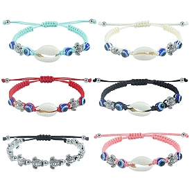 Evil Eye Lampwork Braided Bead Bracelets, Summer Beach Shell & Turtle Bracelets for Women Men