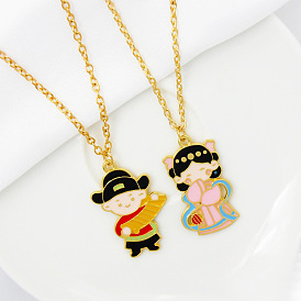 Cartoon Couple Pendant Necklace - Lucky Charm Fashion Accessory for Blessings and Good Fortune