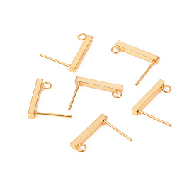 304 Stainless Steel Stud Earring Findings, with Loop, Rectangle