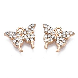 Alloy Charms, with Crystal Rhinestone, Cadmium Free & Nickel Free & Lead Free, Light Gold, Butterfly