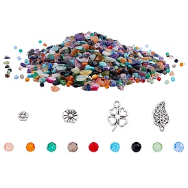 Kits de fabrication de bijoux diy, inclure des perles de verre, perles de coquille d'eau douce, brin de perles de pierres précieuses naturelles et synthétiques, pendentifs et perles en alliage de style tibétain