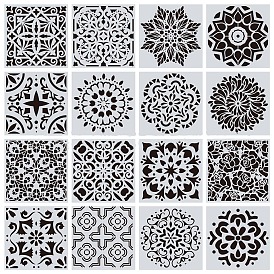 Flower Pattern Eco-Friendly PET Plastic Hollow Painting Silhouette Stencil, DIY Drawing Template Graffiti Stencils, Square