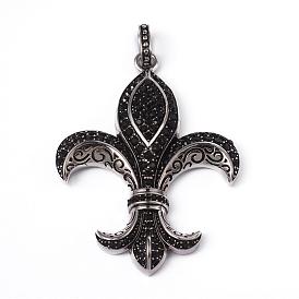 316 Surgical Stainless Steel Rhinestone Big Pendants, Fleur-de-lis, 68x50x8mm, Hole: 10x5mm