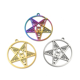 Ion Plating(IP) 304 Stainless Steel Pendants, Ring with Star Charm