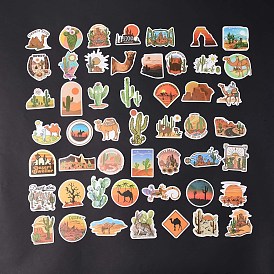 50Pcs Desert Theme PVC Self Adhesive Stickers Set, Waterproof Cactus Decals, for Water Bottles, Laptop, Luggage, Cup, Computer, Mobile Phone, Skateboard, Guitar