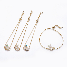 Регулируемые латунные браслеты Bunny Bolo, слайдерные браслеты, С синтетическим опалом и кубическим цирконием, форма кролика