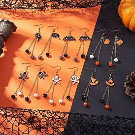 304 серьги с подвесками из стекла из нержавеющей стали, со сплавом и эмалью, золотые, Хэллоуин тема