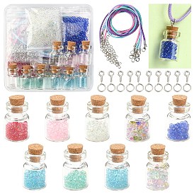 DIY Wish Bottle Necklace Making Kit, Including Glass Bubble Beads & Jar Bottles, Waxed Cord Necklace Making, Iron Screw Eye Pin Peg Bails