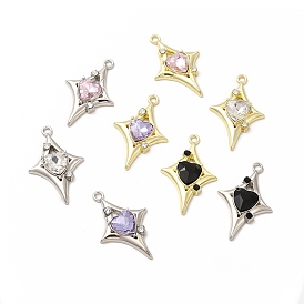 Rack Plating Alloy with Glass Pendants, Star with Heart Charms, Cadmium Free & Nickel Free & Lead Free