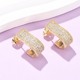 Серьги-гвоздики J-образной формы с микропаве из кубических цирконий из латуни, реальный 16 k позолоченный