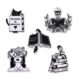 Halloween Printed Acrylic Pendants, Girl/Cat/Skeleton with Book Charm